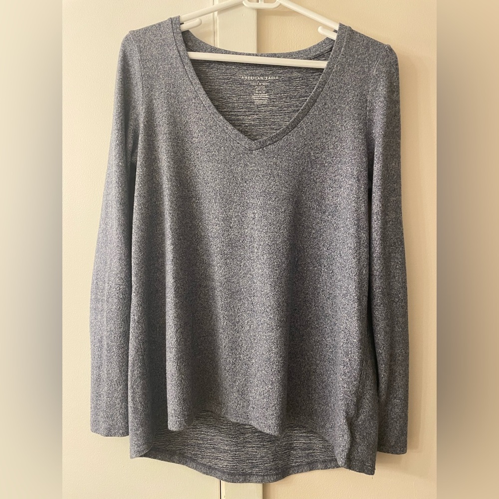 American Eagle Soft & Sexy Plush long sleeve shirt, heathered blue, size medium